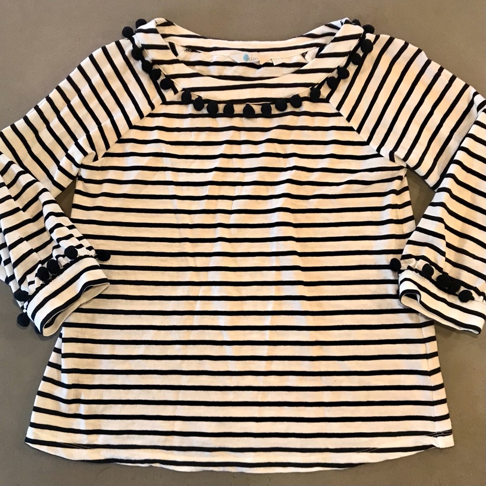 BODEN | Striped Top with Bauble Fringe